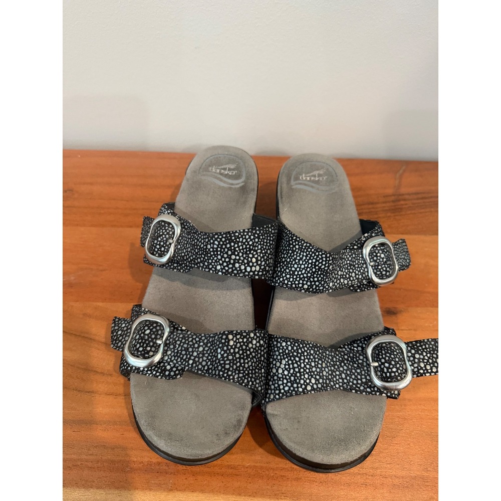 Dansko‎ Black & White Leather Buckle Strap Sandals Size 39 EU Women's comfort